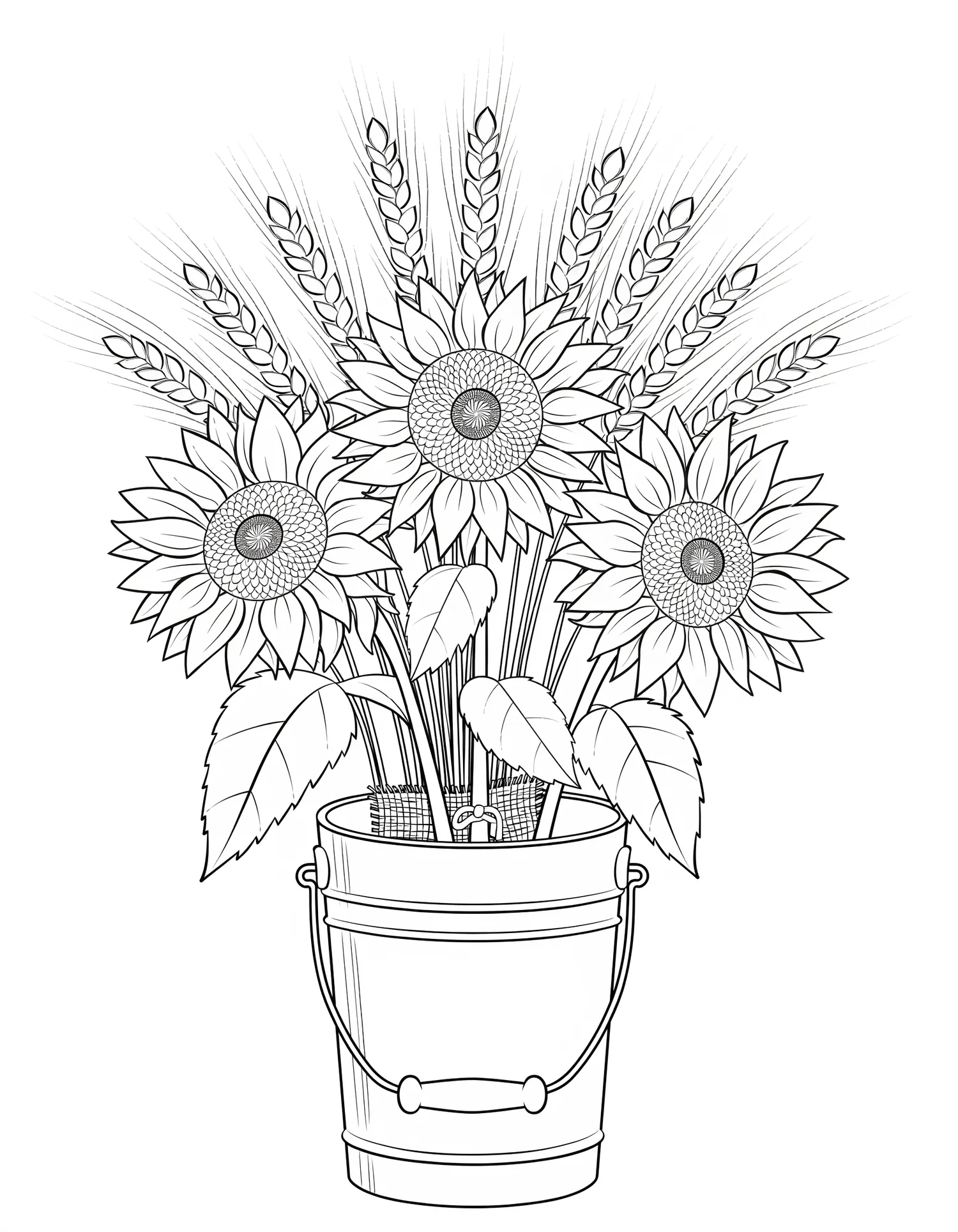 Bouquet de Tournesols et Blé — Coloriage fleur à imprimer gratuitement